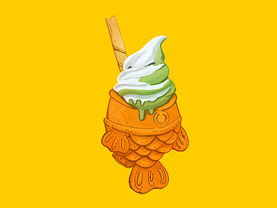 Taiyaki dessert fish fish ice cream food ice cream illustration street food taiyaki