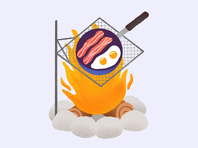 camper bacon breakfast camping egg fire illustration procreate
