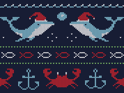 Ugly Ocean christmas cotton bureau crab ocean pixel art santa hat tshirt ugly christmas sweater ugly sweater whale