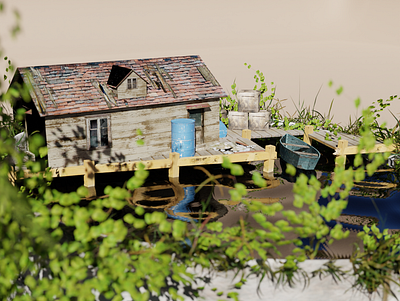 Abandoned House in a Cup 3d 3ddesign 3dmodeling blender design environment environmentdesign gamedesign