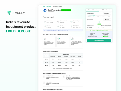 Fixed Deposit on ETMoney design finance fintech investment product design ux web design