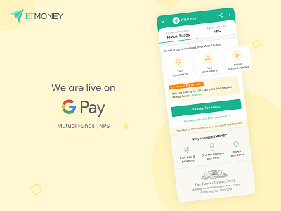 ETMONEY on Google Pay app app design branding design finance fintech google pay money money app mutual funds nps pay product design trust ui ux
