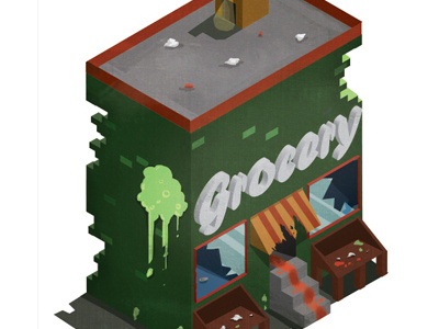 Rampaged Grocery Store broken building destroyed illustration isometric juan carlos solon monsters