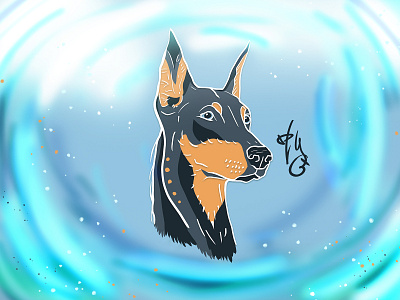 Doberman adobe photoshop animal blue doberman dog dog drawing drawing glow good dog graphic design head illustration painting silk style search white outline