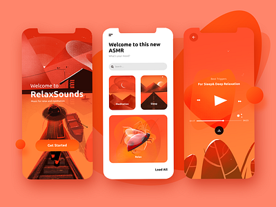 RelaxSounds App app appdesign flat inspiration interface minimal mobile mobile app mobile app design mobile ui mobiletrends music musicapp red redesign search trending uitrends uiuxdesign uiuxinspiration