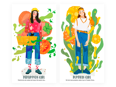 girl 2 brush girl illustration persimmons pumpkins