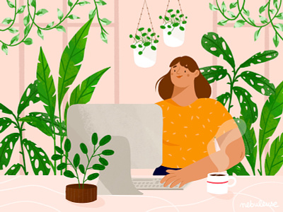 Working at home character design digitalart doodle draw drawing illustration plant procreate procreateapp work at home working space workspace