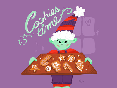 Christmas cookies art characer christmas cook cookies cooking design digital art doodle doodletime elf illustation purple sketch book