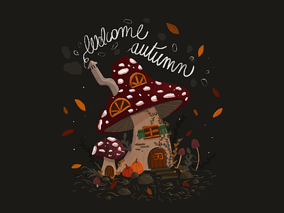 Welcom Autumn digitalart digitaldrawing draw drawing house illustration mushroom