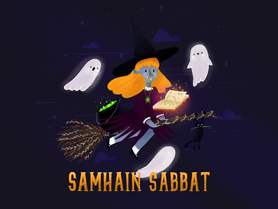 Ghost, Witch and Sabbat art cauldron design digitalart doodle draw drawing ghost halloween illustration night procreate procreateapp sabbat samhain witch witches