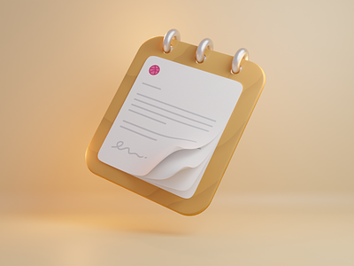 Notepad 3d blender calendar clean contract design dribbble dribble fold folded illustration note paper sign signature wood