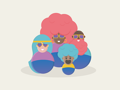 Funk Parade Characters 70s avatar ball character cotton candy hair people of color sunglasses weeble wobble