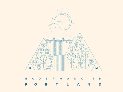 Portland Vaca badge eclipse illustration line multnomah portland roses travel waterfall