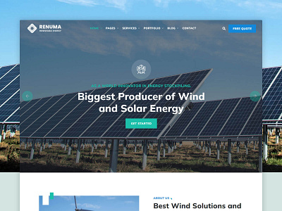 Renuma - Wind & Solar Energy WordPress Theme alternative energy battery bio energy ecology saving electricity elementor environment green green energy hydro energy power recycling renewable renewable energy responsive solar panels solar panels installation thermal wind energy wind turbines