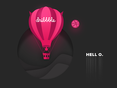 Hello Dribble! baloon black and pink hell hello dribbble illustration welcome shot