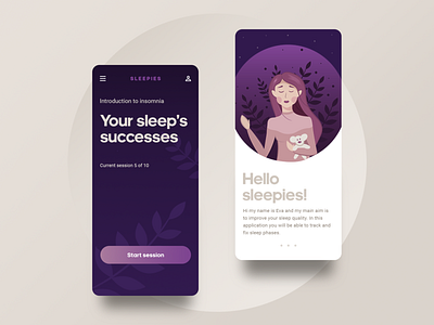 Sleepies app app application design character color palette design gradient design gradients illustration illustrations character mobile sleep sleep app sleep tracking sleeping ui vector