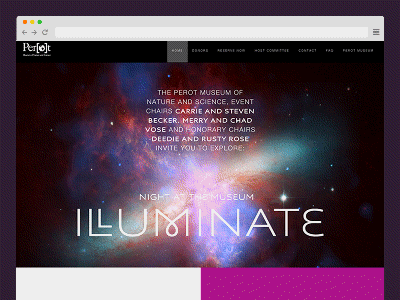 Perot Museum - Night at the Museum: Illuminate Website non profit perot museum science web design
