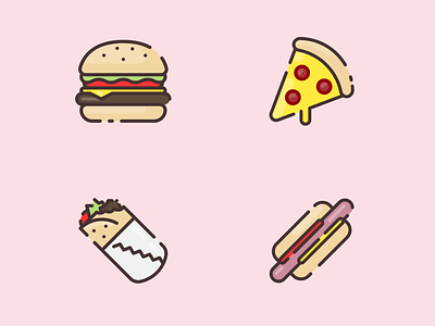 Fastfood Icons burger burrito fast food hotdog icon illustration pizza vector