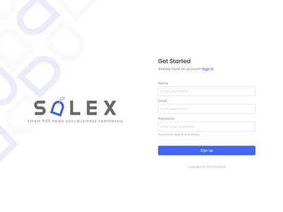 SALEX - POS System Sign up page