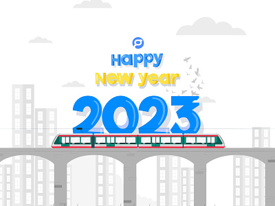 Happy New Year Illustration 2023 bangladesh dhaka dhaka city happy new year happy new year 2023 illustration metro rail new year vector