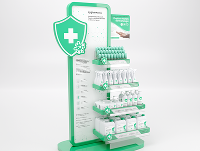 POSM Display 3d blender disinfectant healt packaging design posm sanitiser