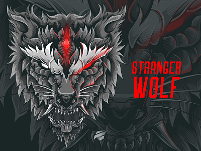 STRANGER WOLF ILLUSTRATION animal apparel branding clothing design graphic design illustration logo merchandise tiger tshirt design vector wild wolf