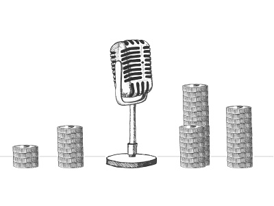 The Podcast Business audio business design editorial illustration microphone monochrome podcasts sketch