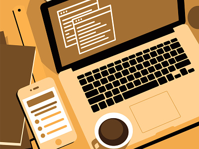 Work and Coffee coffee design dribbble flat graphic illustration sepia vector work