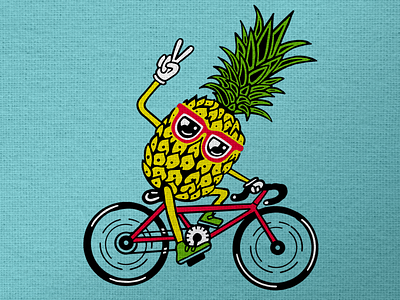 Pineapple Express Bike Team athlete bicycle branding character character design design fruit fun hand done illustration marathon merch merchandise pineapple procreate ride shirt graphic yellow