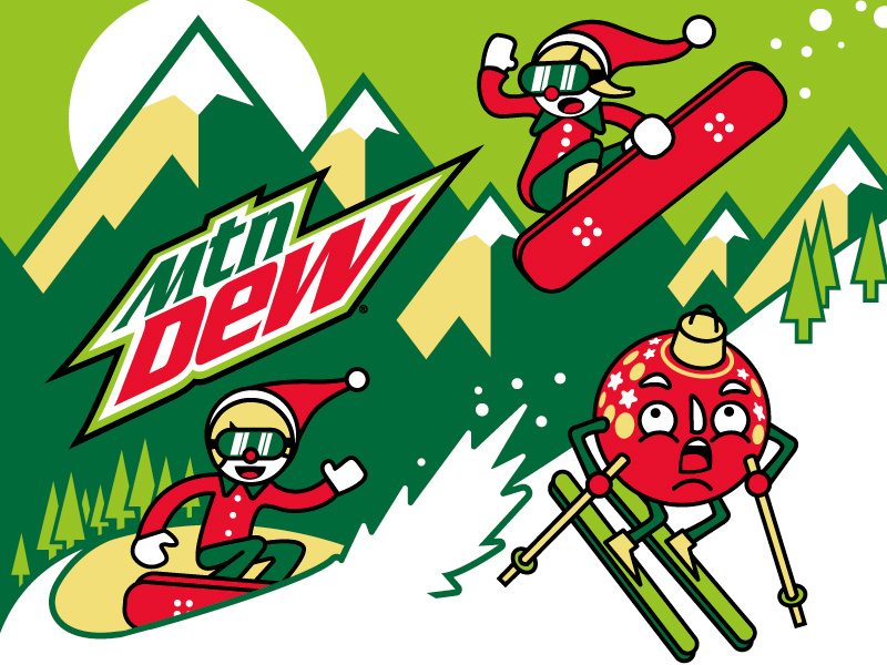 Mountain Dew Winter Scene christmas snowboard illustration