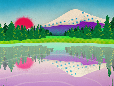 Bend Oregon bend bend oregon environment illustraion landscape landscape illustration mountain poster procreate procreateapp ripple sunset texture trees