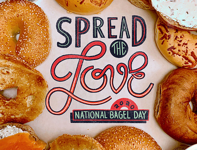 National Bagel Day Type bagel cream cheese hand drawn love national bagel day script type typedesign