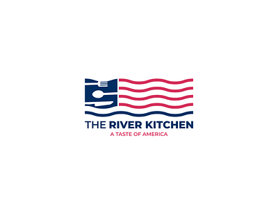 Restaurant logo america american blue branding design flag food graphic design illustration logo red restaurant river typography ui vector wavy
