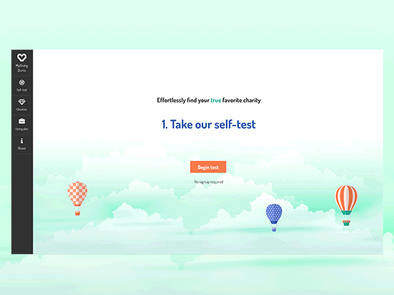 MyGiving Landing Page balloons clouds dynamic text landing