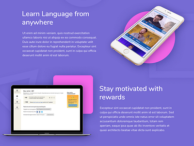 Learn languages system e learning education landing landing page pink purple ui ux web web desgin webdesign website