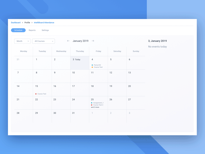 Calendar animation calander dashboard e learning education interface light moodle tabs ui ux web