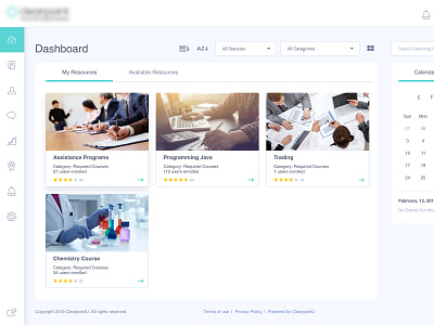 Dashboard of Learning System calendar courses dashboard design e learning education green interface moodle ui ux web