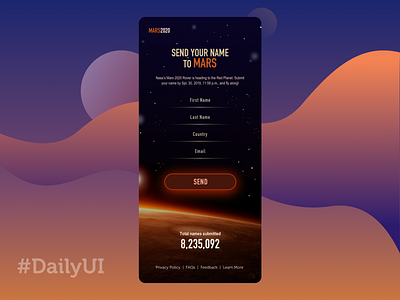 Registration Screen for #dailyui #001 001 daily 100 challenge daily ui dailyui dailyuichallenge dark theme dark ui design interface iphonex login mars mobile ui planet registration registration form sign in space ui ux