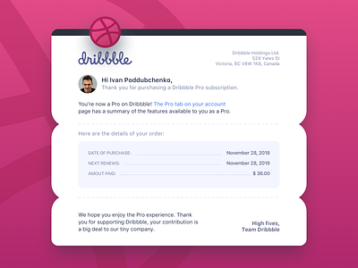 Email Receipt #DailyUI day #017 app dailyui design dribbble interface pink receipt ui ux web