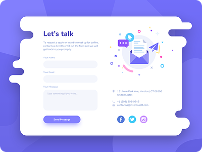 Contact Us #DailyUI day #028 028 bubble contact form contact us contacts dailyui design email illustraion illustration art input input field interface login message purple socialmedia ui ux web