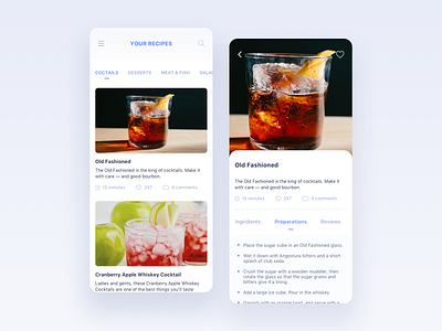 Recipe #DailyUI #day040 app clean coctail dailyui design food interface ios meal mobile recipe recipe app ui ux