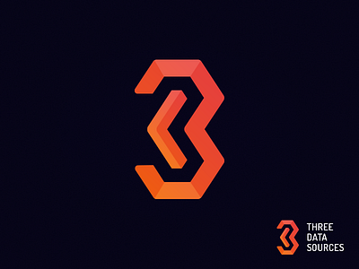 Three Data Sources logo v2 branding concept design logo mark three typography
