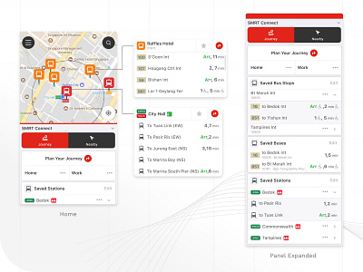 SMRTConnect 3.0 - Journey Planning app bus commute crowded status line status mobile mrt nearby transport real time departure route train disruption alert transit navigation ux uxui
