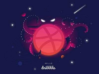 Hello Dribbble galaxy gradient illustration octopus space