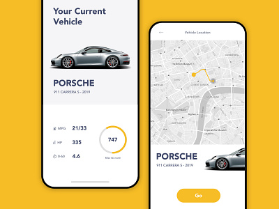 Car App Concept app design ios iphonex porsche 911 white yellow