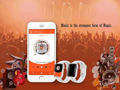 Apple Watch and iPhone Music Showcase app banner design graphic iphone music watch web webpage