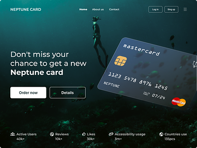 Neptune Card bank bank card blue tones depth lending page mastercard ocean ui ux