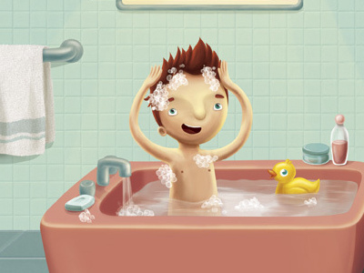 bath (2007) bath bathroom bathtube children illustration kids shower water