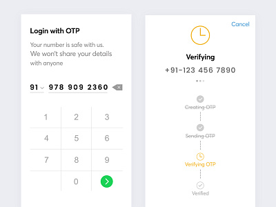 Mobile login With OTP app bala ux concept design keypad login mobile login onboarding otp register ui ux