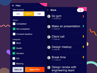 Todo Mobile App Filter UI Design app bala ux checkbox design filter filter ui filters mobile mobile filter priority ui ux